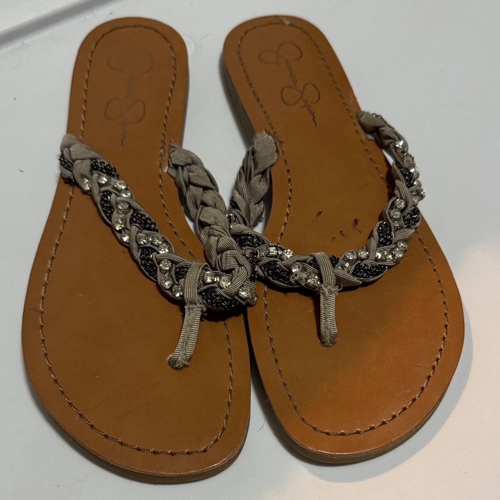 Jessica Simpson Tan and Gray Braided Sandals